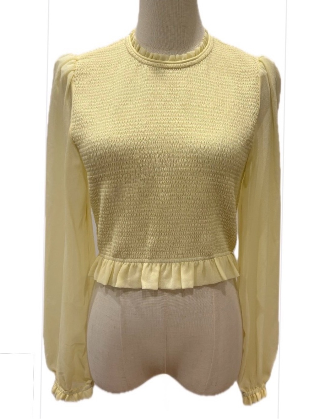 Aritzia Wilfred Lilith NWT Smocked Crop Top Chiffon Ruffle Blouse Yellow M